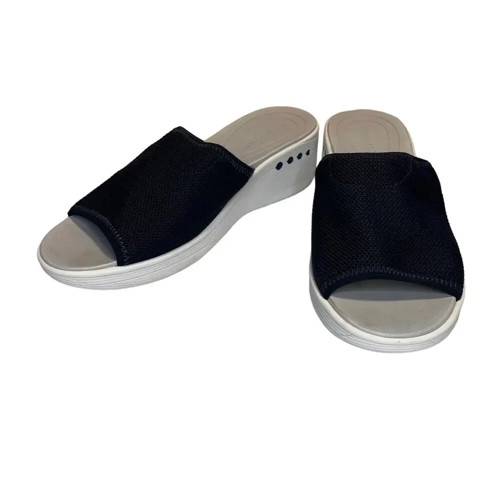 Easy Spirit peep-toe Wedge Sandal, Slip on, Navy Blue Fabric, Women's 8.5m